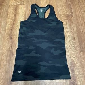 Athleta Black Camo Racerback Workout Tank Top Womens Size XS Rubber Waistband